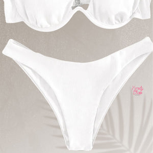 Asymmetrical Cut Out Solid Bikini - White