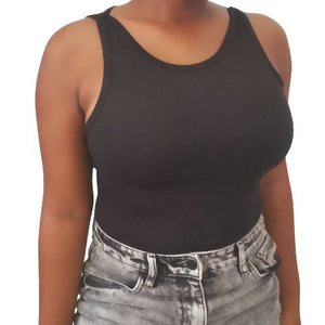 Black Soft Stretch Scoop Neck Sleeveless Slim Fit Bodysuit