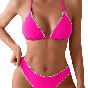 PREORDER Triangle Scalloped Trim 2 Piece Bikini - Hot Pink