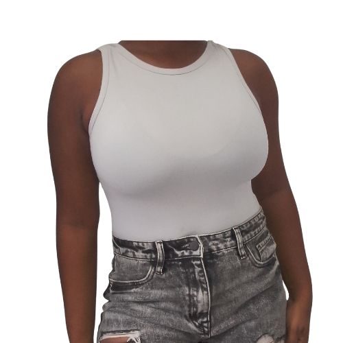 Light Grey Soft Stretch Scoop Neck Sleeveless Slim Fit Bodysuit