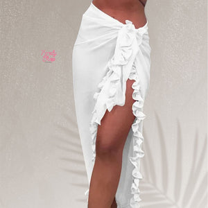 PREORDER One Size Ruffle Long Sarong Coverup Skirt - White