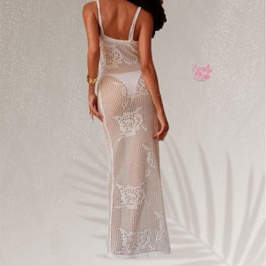 PREORDER Floral Crochet Maxi Coverup Dress - Off White