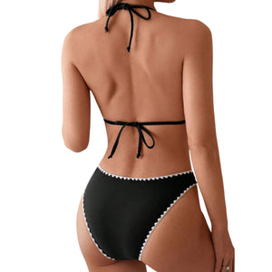 PREORDER Triangle Scalloped Trim 2 Piece Bikini - Black