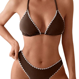 PREORDER Triangle Scalloped Trim 2 Piece Bikini - Brown
