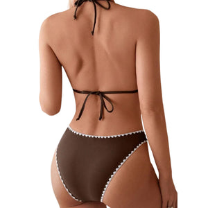 PREORDER Triangle Scalloped Trim 2 Piece Bikini - Brown