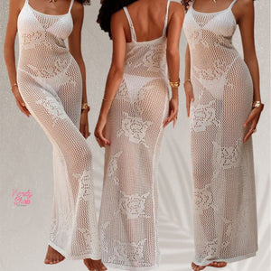 PREORDER Floral Crochet Maxi Coverup Dress - Off White