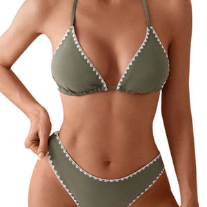 PREORDER Triangle Scalloped Trim 2 Piece Bikini - Sage Green