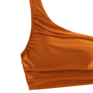 PREORDER Ruched One Shoulder High Waist 2 Piece Bikini - Burnt Orange