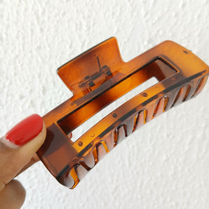 Large Glossy Rectangle Claw Clip - Tortoise Shell