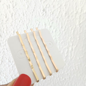 Fashion Gold Tone Wavy Hair Bobby Pins - Set 4