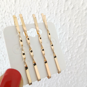 Fashion Gold Tone Wavy Hair Bobby Pins - Set 5