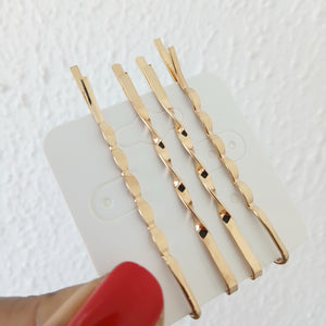 Fashion Gold Tone Wavy Hair Bobby Pins - Set 2