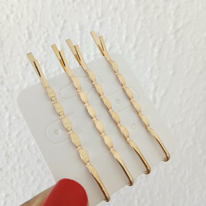 Fashion Gold Tone Wavy Hair Bobby Pins - Set 3