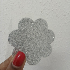 Disposable Flower Nipple Cover Pasties - Silver Glitter