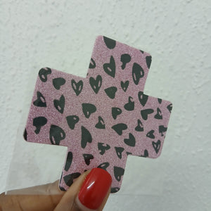 Disposable Cross Nipple Cover Pasties - Light Pink Glitter Hearts