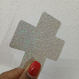 Disposable Cross Nipple Cover Pasties - Holographic Lines