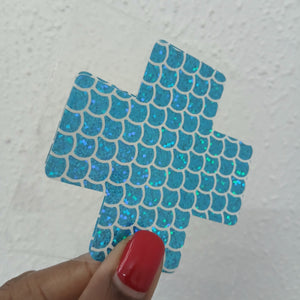 Disposable Cross Nipple Cover Pasties - Blue Scales