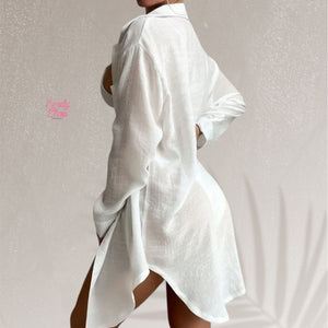 PREORDER Button Down Long Sleeve Coverup - White