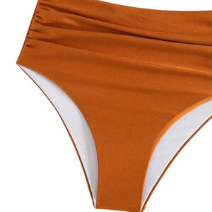 PREORDER Ruched One Shoulder High Waist 2 Piece Bikini - Burnt Orange