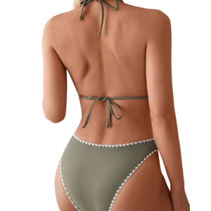 PREORDER Triangle Scalloped Trim 2 Piece Bikini - Sage Green