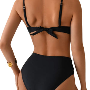 PREORDER Geo Gold Detail Bandeau High Waist 2 Piece Bikini - Black
