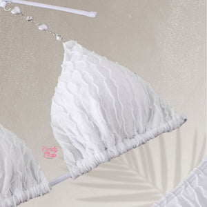 PREORDER 3 Piece Lacy Heart Halter String Romper Bikini Set - White
