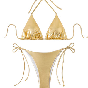 PREORDER Triangle Liquid Metallic 2 Piece Bikini - Gold