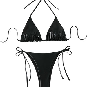 PREORDER Triangle Liquid Metallic 2 Piece Bikini - Black