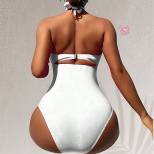 PREORDER Halter Neck Ruched Solid Monokini - White