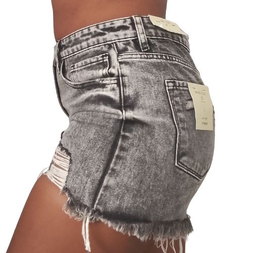 Grey Cotton Acid Wash Cut Off Distressed Denim Jeans Shorts (No Stretch)