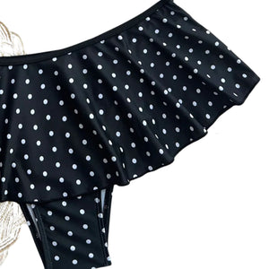 PREORDER Halter Black Ruffle Skirt 2 Piece Bikini - Polka Dot