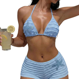 PREORDER Sequin Starfish Boxer Short 2 Piece Bikini - Light Blue