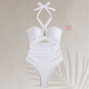 PREORDER Halter Neck Ruched Solid Monokini - White