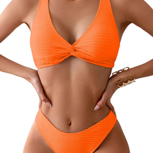 PREORDER Ribbed Twist Knot 2 Piece Bikini - Orange