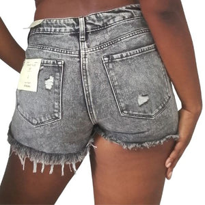 Grey Cotton Acid Wash Cut Off Distressed Denim Jeans Shorts (No Stretch)