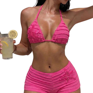 PREORDER Sequin Starfish Boxer Short 2 Piece Bikini - Bright Pink