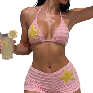 PREORDER Sequin Starfish Boxer Short 2 Piece Bikini - Light Pink