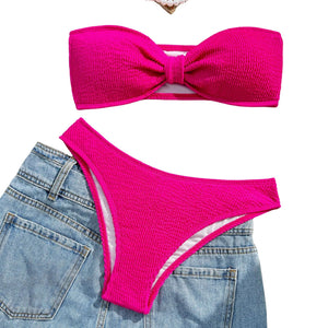 PREORDER Smocked Bandeau High Cut 2 Piece Bikini - Pink
