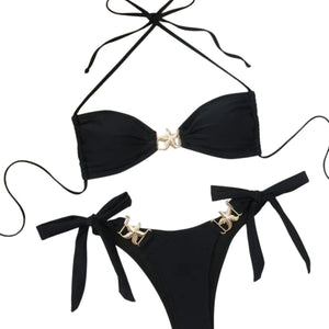 PREORDER Halter Starfish Accent 2 Piece Bikini - Black