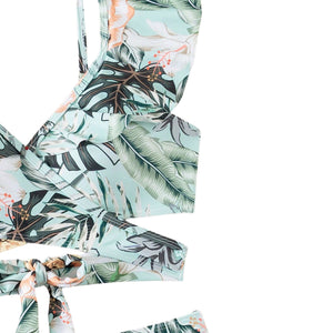 PREORDER Tropical Print Crossover High Waist 2 Piece Bikini - Mint Green
