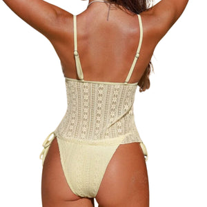 PREORDER Babydoll Lace Accent 2 Piece Bikini - Light Yellow