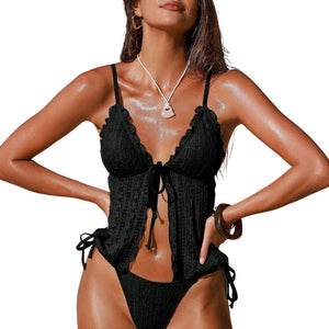PREORDER Babydoll Lace Accent 2 Piece Bikini - Black
