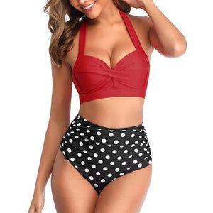 PREORDER Retro Mix and Match Twist Front High Waist 2 Piece Bikini - Red Polka Dot