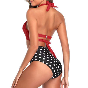 PREORDER Retro Mix and Match Twist Front High Waist 2 Piece Bikini - Red Polka Dot