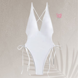 PREORDER Solid Strappy Backless One Piece Monokini - White