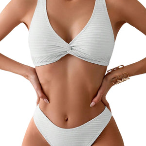 PREORDER Ribbed Twist Knot 2 Piece Bikini - White