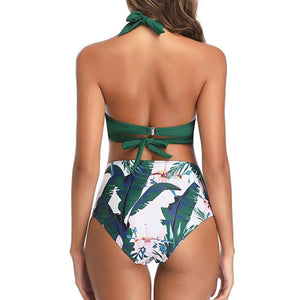 PREORDER Retro Mix and Match Twist Front High Waist 2 Piece Bikini - Green Tropical