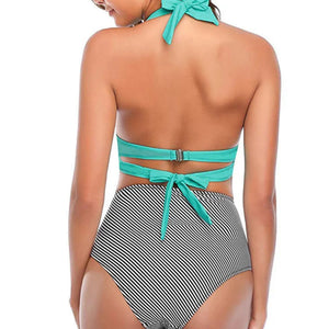 PREORDER Retro Mix and Match Twist Front High Waist 2 Piece Bikini - Striped Mint