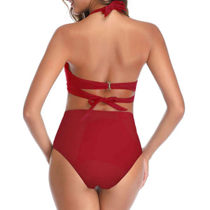 PREORDER Retro Solid Twist Front High Waist 2 Piece Bikini - Red
