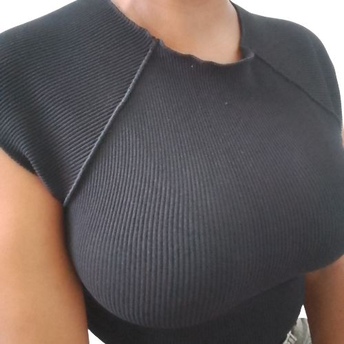 Black Ribbed Knit Stretch Short Sleeve Slim Fit Crop Top